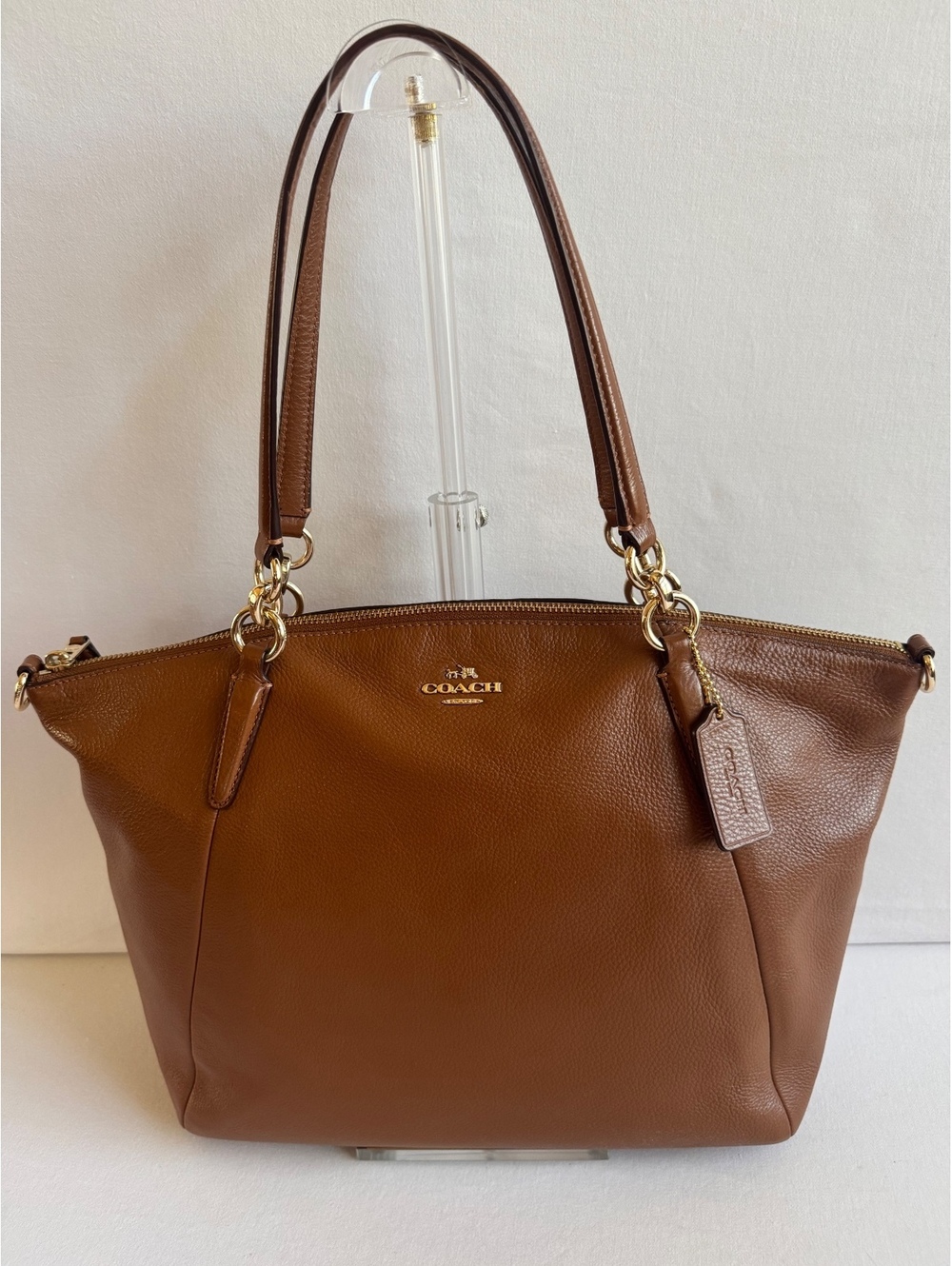 Coach Kelsey Lg Leather Tote Satchel Brown Pebbled Leather Gold Hardware F36591